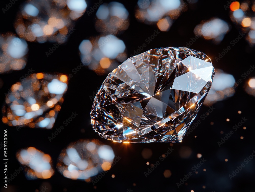 Fototapeta premium Sparkling diamonds suspended in a dark space.