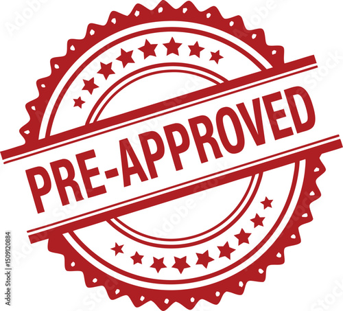 Red Pre-Approved Stamp with Stars, Decorative Border on a White Background.