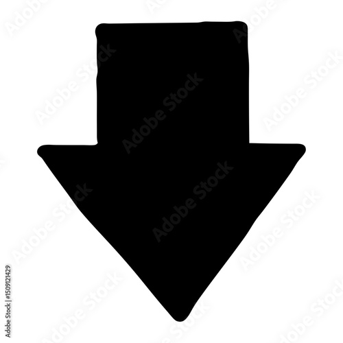 Bold black down arrow with rounded edges pointing downwards in stark contrast