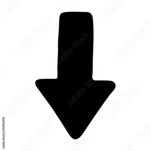 Stylized black arrow pointing downwards with rounded edges and simple design