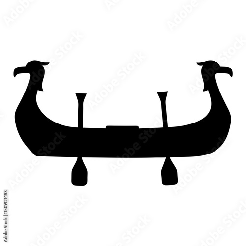 Silhouette image of an ancient Viking longboat with eagle headed bows