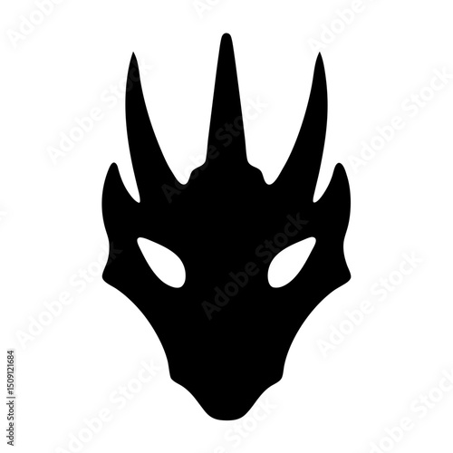 Black Silhouette of a Dragon's Head with Horns and Empty Eyes