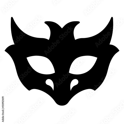 Abstract Black Mask with Horns and Animalistic Features for Masquerade