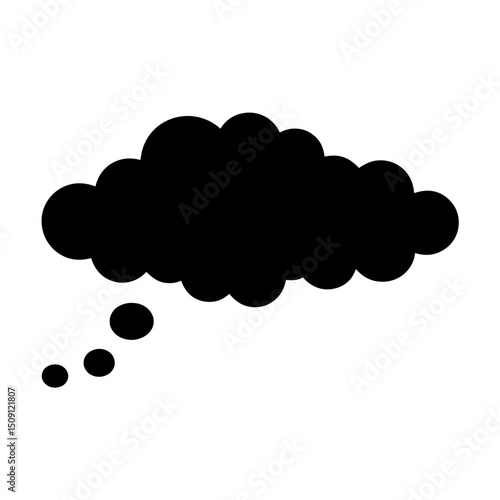 A dark thought bubble with three smaller thoughts below in black