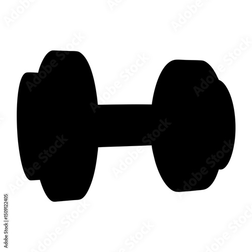 A black silhouette of a single dumbbell for strength training and fitness