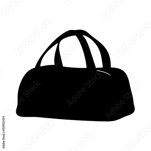 Monochrome illustration of a duffel bag with curved handles on white background