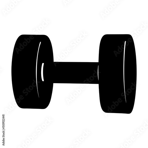 A solitary black dumbbell isolated on a white background ready to lift