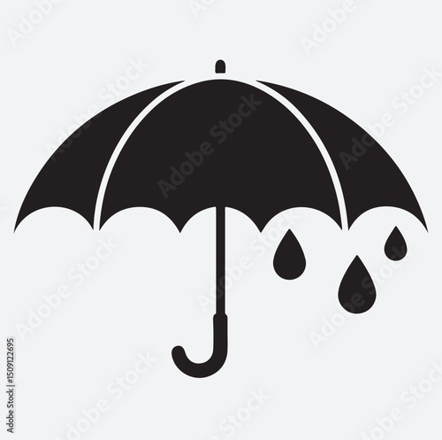 umbrella with raindrops silhouette vector art illustration, umbrella isolated on white background