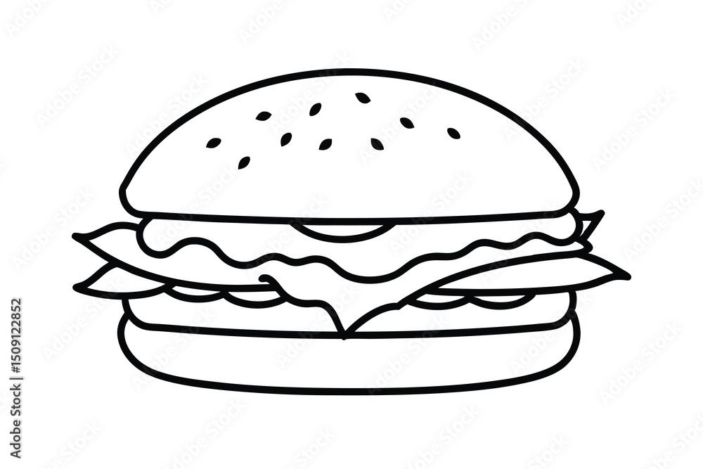 Delicious hamburger outline simple fast food drawing Delicious hamburger outline simple fast food drawing