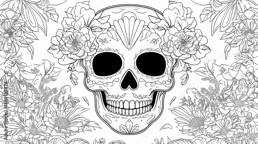 Fototapeta premium Detailed Black And White Skull Pattern Design