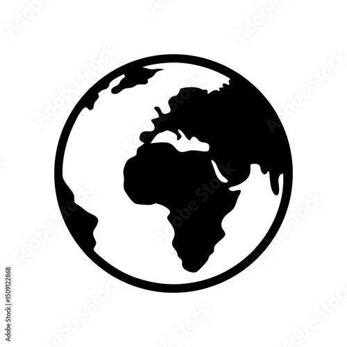 Black and White Earth Globe Showing Africa and Eurasia Continents Design
