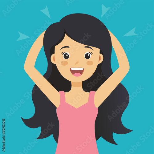Discover a serene vector flat illustration depicting a beautiful girl waking up and washing up, perfect for lifestyle blogs, morning routines, and wellness designs.
