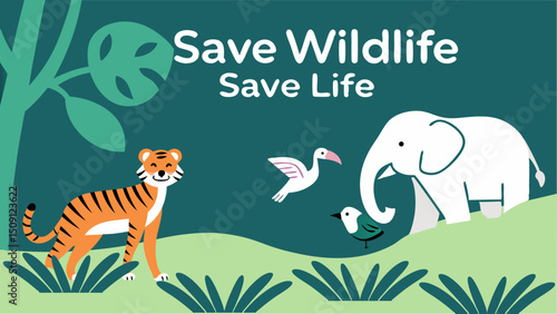 World Animal Day Creative illustration. Save wildlife save life