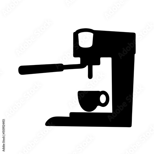 Stylized minimalist black and white illustration of an espresso machine making coffee