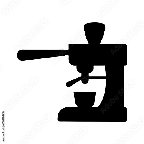Silhouette of a manual espresso machine extracting coffee into a cup