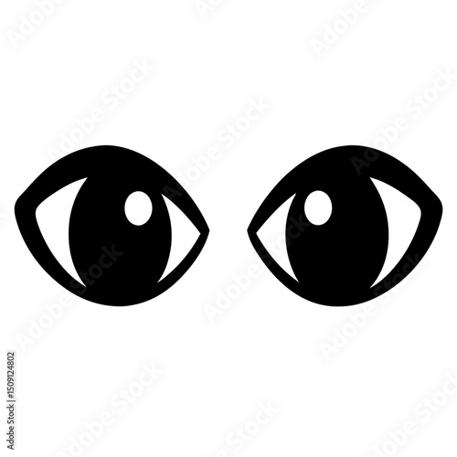 Two stylized black eyes with a white background and pupils focused