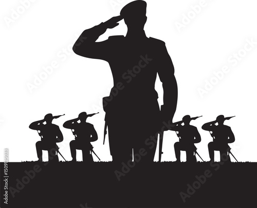 Silhouette of Azerbaijan soldier. Army day concept isolated on white background. Vector.