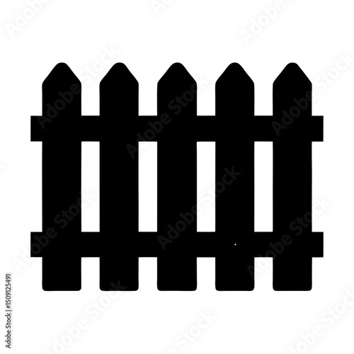 A simple black and white illustration of a traditional picket fence icon