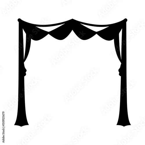 Elegant black silhouette of a theatrical stage curtain frame with drapes