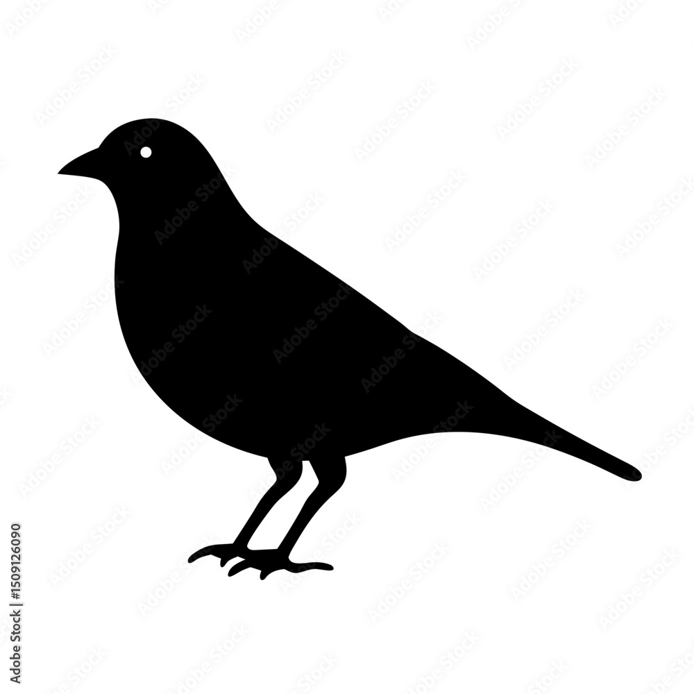Fototapeta premium Black bird silhouette against white background in simple graphic illustration