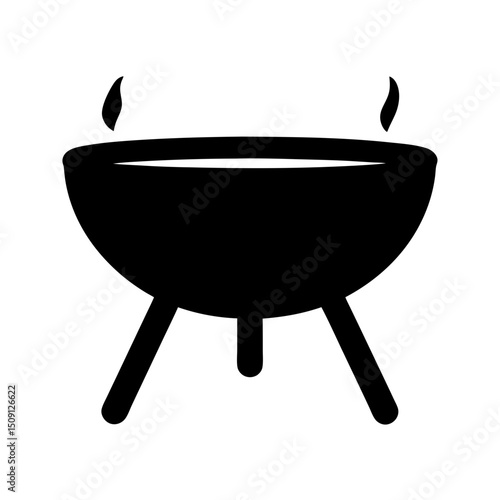 Black silhouette illustration of a barbecue grill with smoke on a white background