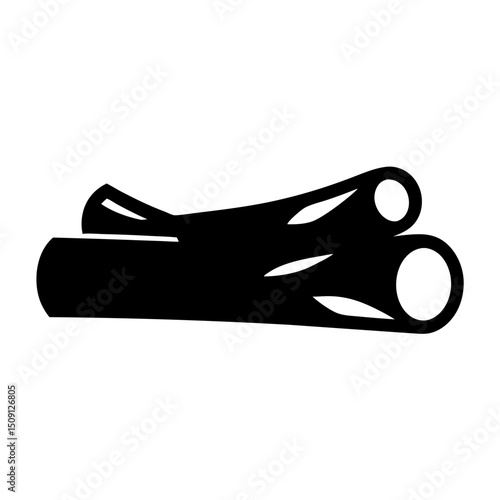 A striking black and white silhouette of a pile of logs or firewood