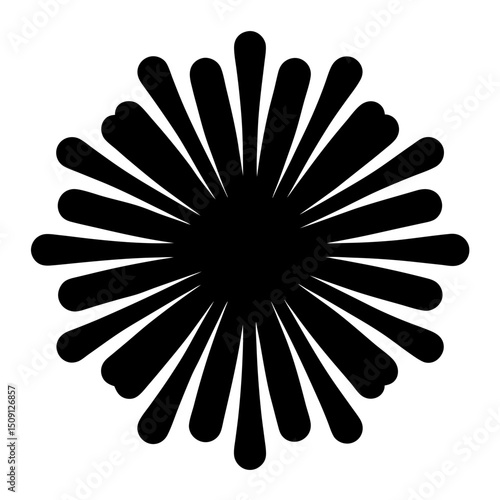 Abstract radiating pattern with rounded extensions, a black and white design