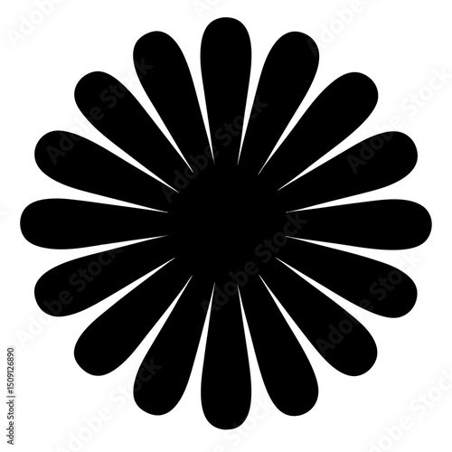 Monochrome flower with radiating petals, circular form, nature inspired art