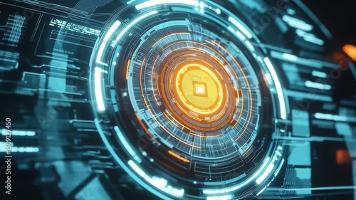 Futuristic advanced technology background featuring glowing circular holograms with intricate designs, sci fi futuristic advanced technology background, animated hud screen
