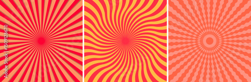 Sunburst Background Bundle – Retro Radial, Spiral & Wavy Burst Designs in Vibrant Red for Posters, Packaging & Digital Art
