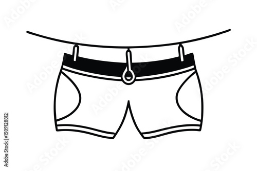 Underwear hanging on clothesline simple line art illustration