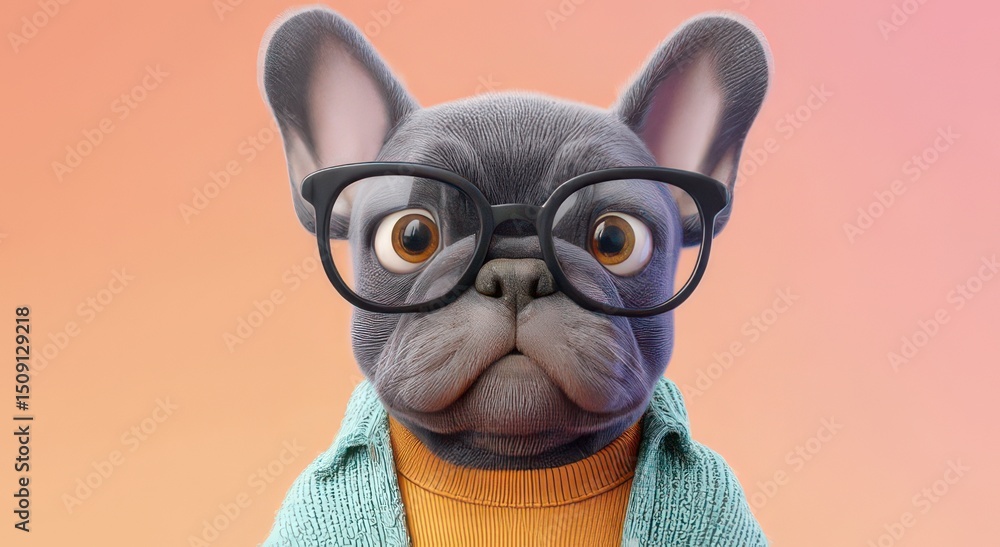 Fototapeta premium Stylish Cartoon Dog with Glasses Against a Colorful Background