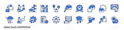 Career Education icon collection set. Containing skill development, educational pathways, vocational training, job readiness, professional growth, acquisition, guidance icon. Simple line vector.