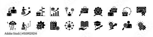 Career Education icon collection set. Containing skill development, educational pathways, vocational training, job readiness, professional growth, acquisition, guidance icon. Simple flat vector.