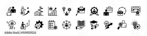 Career Education icon collection set. Containing skill development, educational pathways, vocational training, job readiness, professional growth, acquisition, guidance icon. Simple flat vector.