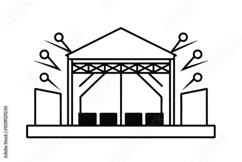 Outdoor concert stage simple line art illustration design
