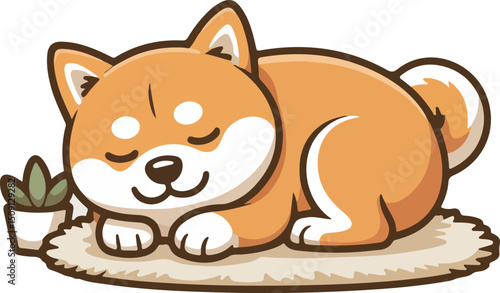 shiba inu sleeping peacefully on rug