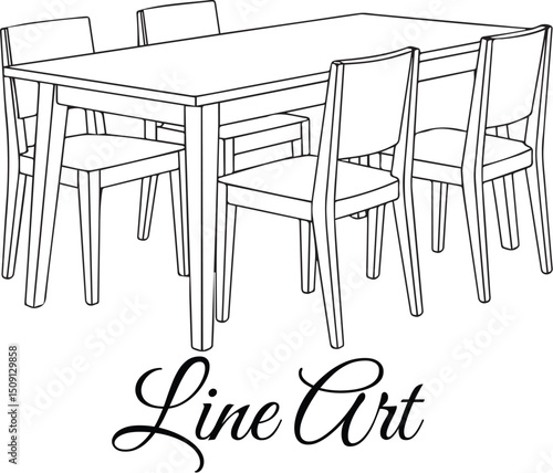 Dining Table with Chairs Line Art