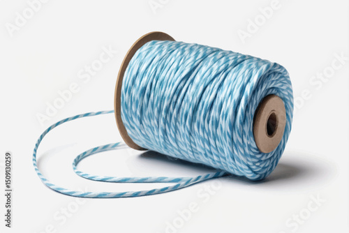 Blue striped cotton bakers twine spool isolated on transparent background