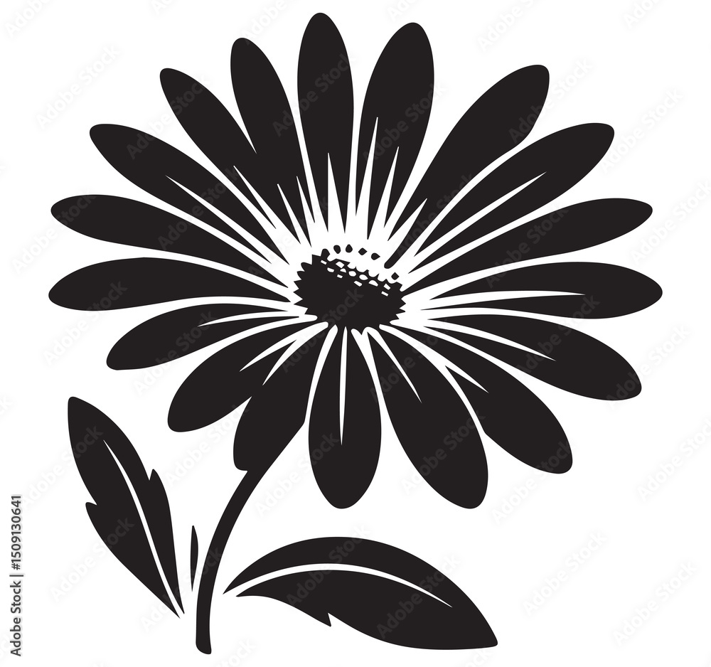 Fototapeta premium Black and White Daisy Flower Illustration: Detailed Floral Design, Botanical Art, Nature Inspired Graphic, Elegant Flower Clipart, Vector Image