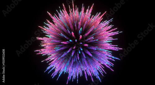 Abstract Neon Pink Purple Crystal Explosion Glowing Spikes 3D Render