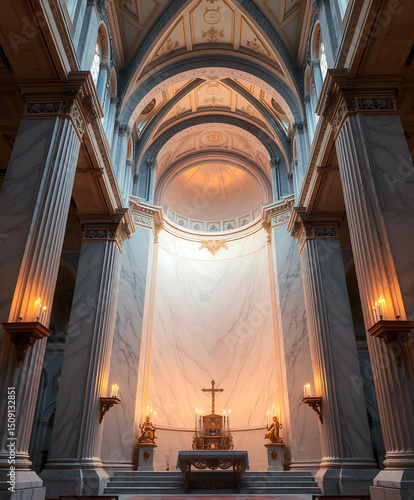 Marbleous Structures - Its Grand Altar, Bathed In Candlelight, Highlights The Majestic Marble Interior Of This Sacred Church.