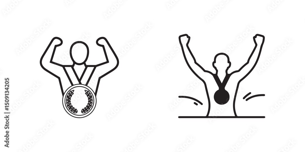 Celebrating Victory: Two triumphant athletes with medals. Celebrating Victory: Two triumphant athletes with medals.