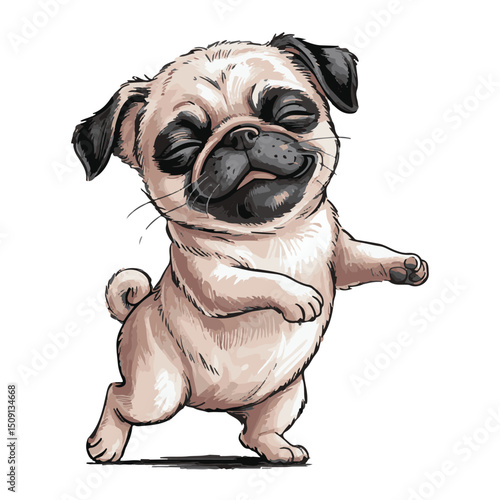 A cute brown and white purebred French Bulldog puppy and a funny pug dog are sitting as isolated adorable pets on a white background