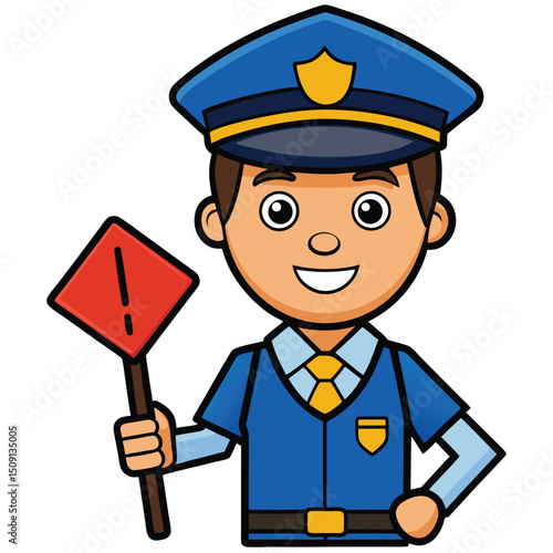 Police officer holding stop traffic sign directing vehicles