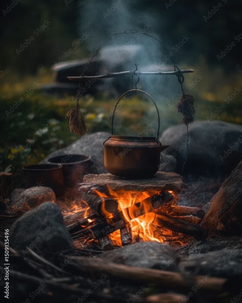 Cozy campfire cooking background Cozy campfire cooking background