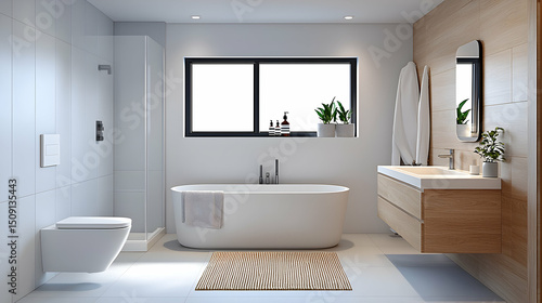 Modern Minimalist Bathroom Interior Design with Wood Accents