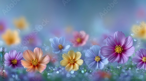 Dreamy Cosmos Flowers  Soft Focus Floral Background