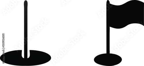 Step down flag and pole silhouettes, clean cutout design