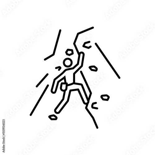 Dangerous rock climbing icon for extreme sports enthusiasts. Concept: adventure and risk.